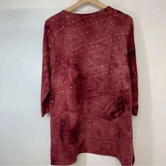 JM‎ Collection Top Woman Large  Pink Maroon Sequins Embroidery 3/4 Sleeve - Picture 6 of 11